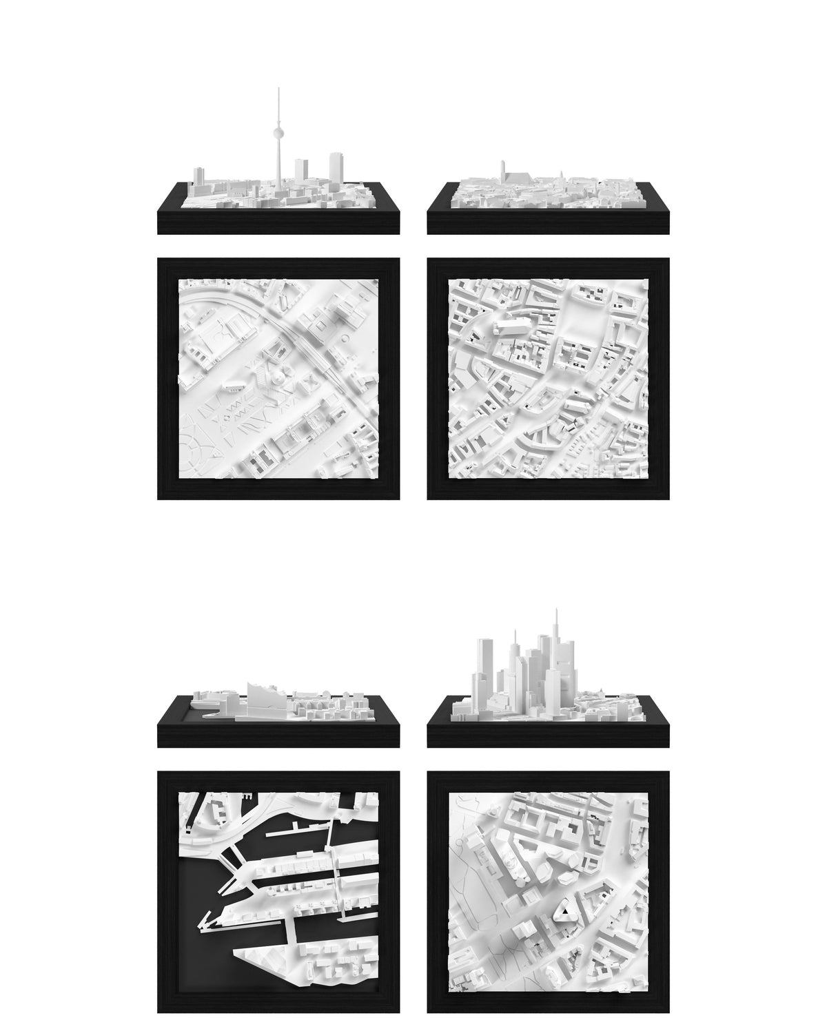 Germany Set: Berlin - Alexander-Platz, Munich - Old Town, Hamburg - Elbphilharmonie, Frankfurt - City CUBE 3D city models - CITYFRAMES