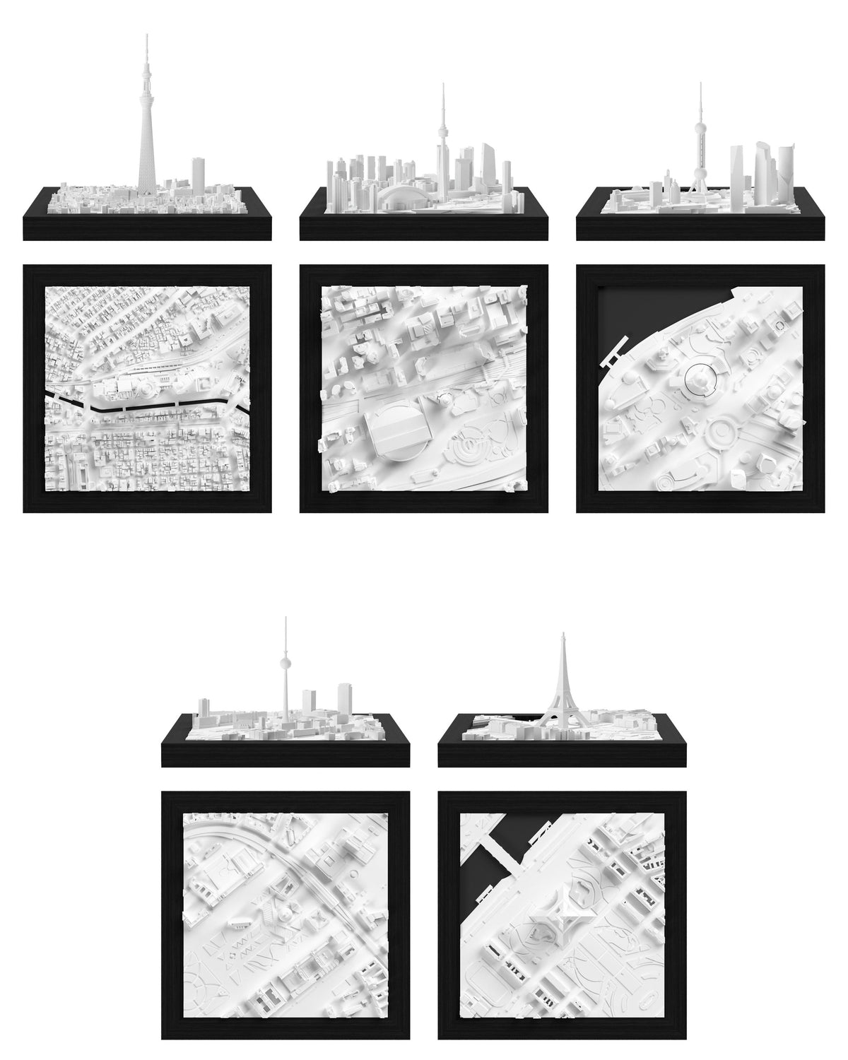 Towers Set: Tokyo - Skytree, Toronto, Shanghai - Oriental Pearl, Berlin - Alexander-Platz, Paris - Eiffel Tower CUBE 3D city models - CITYFRAMES
